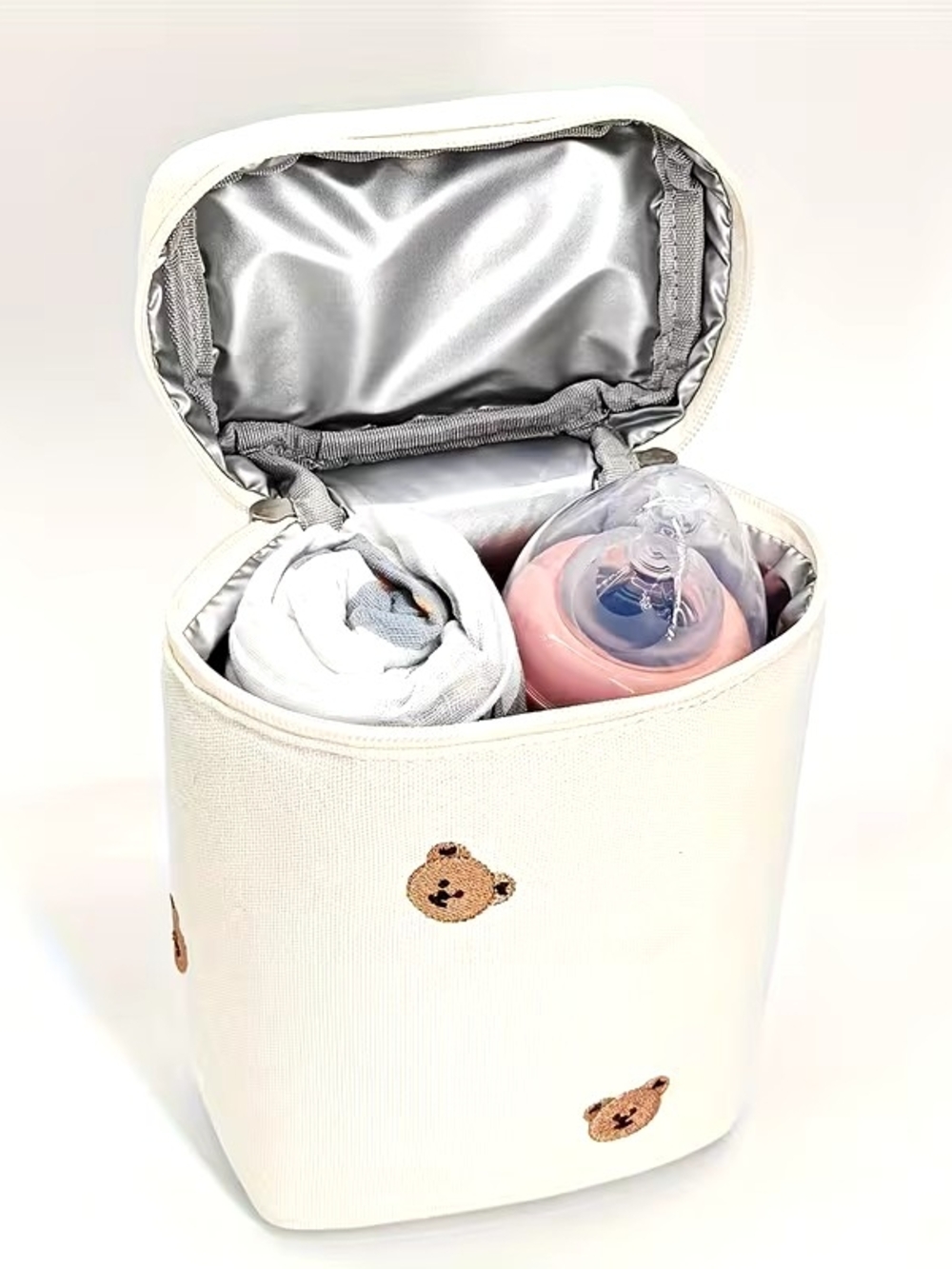 Insulated Cream Teddy Bottle Cooler For Baby